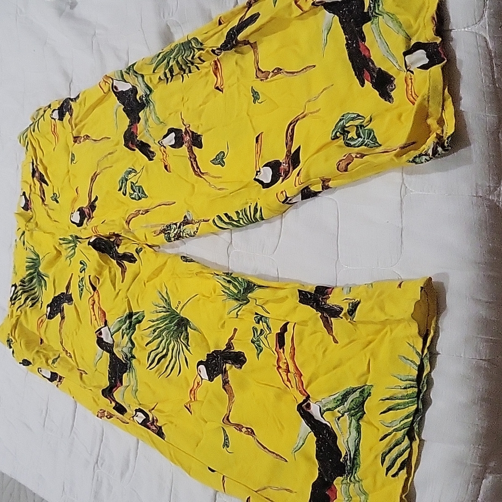 French designer Nach Bijou, Toucan Print Yellow Trousers Size M